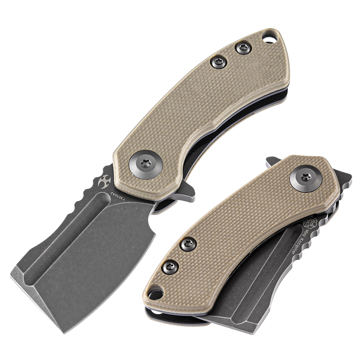 Kansept Mini Korvid T3030A2 front view – 1.45" gray TiCn 154CM cleaver folding knife