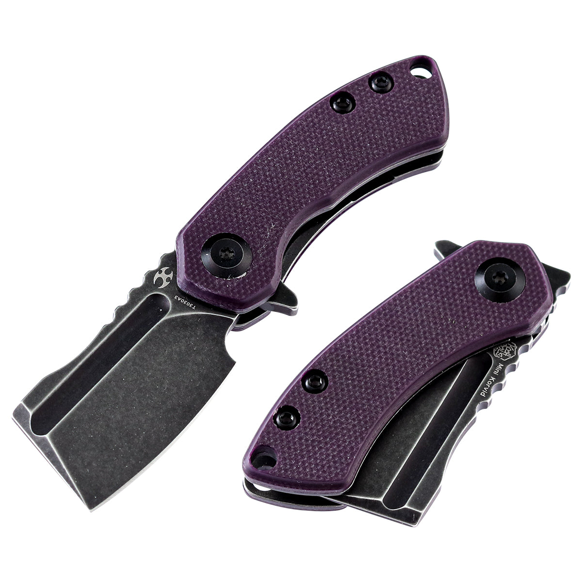 Kansept Mini Korvid T3030A3 front view – 1.45" gray TiCn 154CM cleaver folding knife