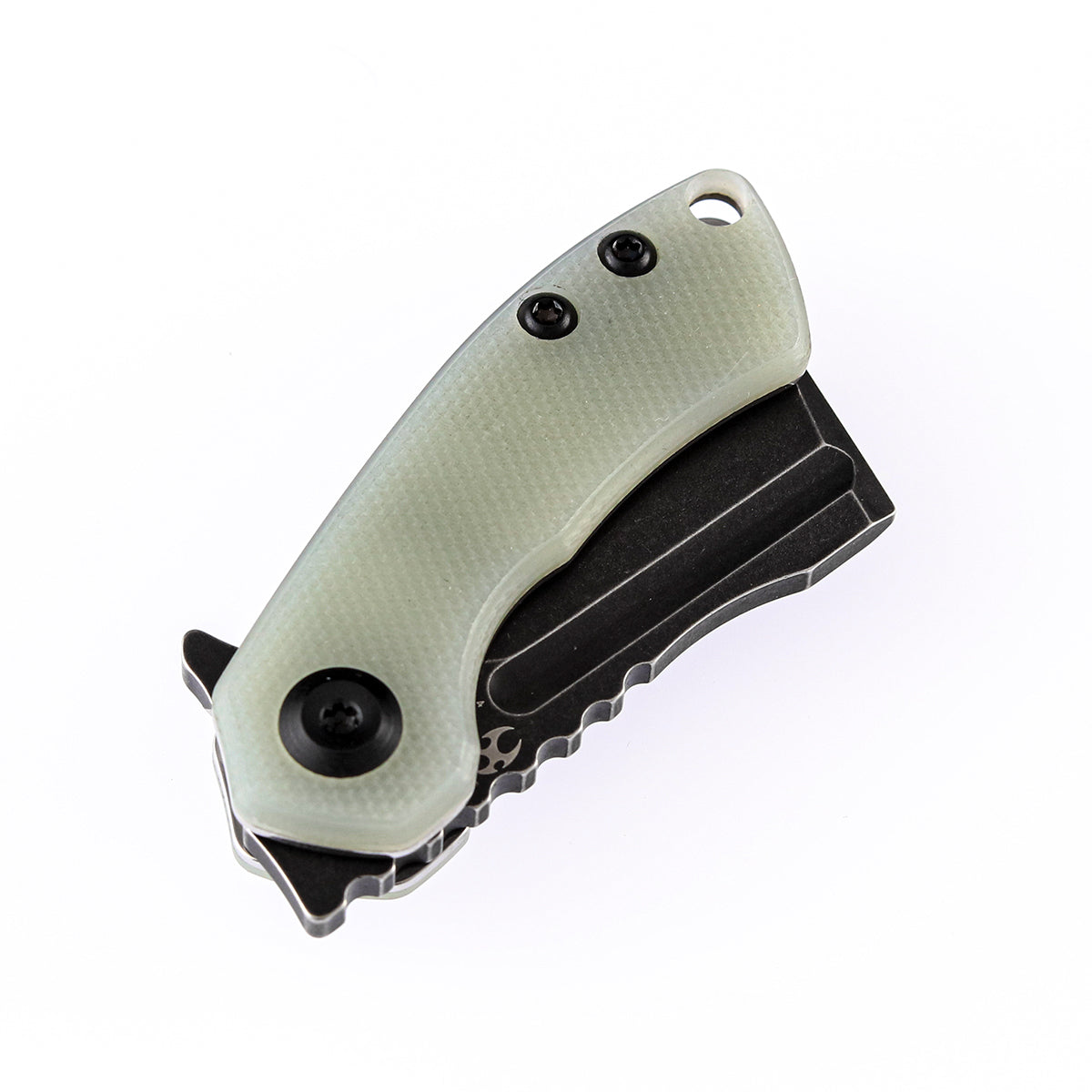 Kansept Mini Korvid T3030A4 blade detail – black TiCn 154CM cleaver