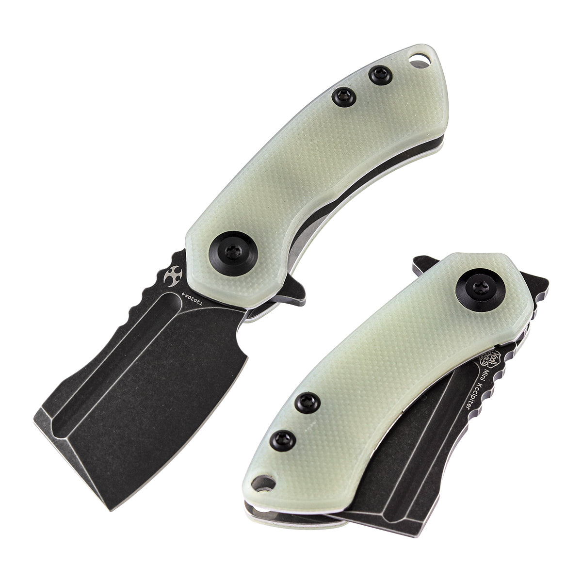 Kansept Mini Korvid T3030A4 front view – 1.45" black TiCn 154CM cleaver folding knife