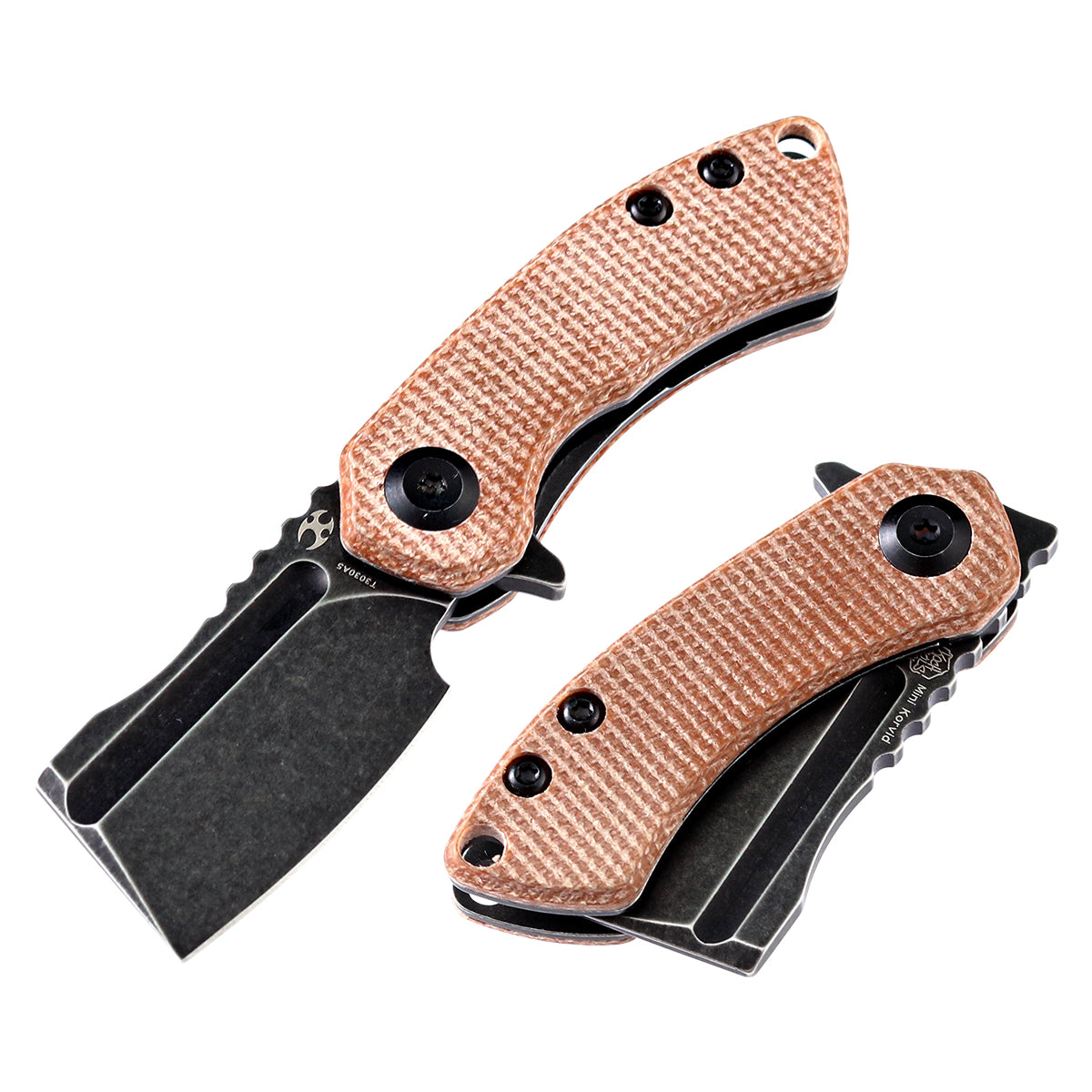Kansept Mini Korvid T3030A5 front view – 1.45" black TiCn 154CM cleaver folding knife
