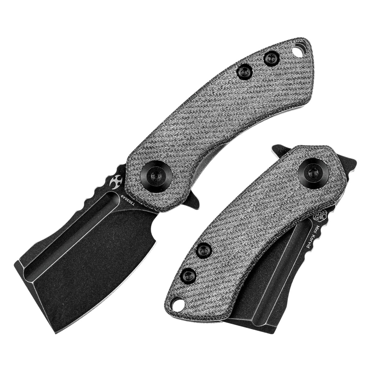 Kansept Mini Korvid T3030A9 front view – 1.45" black TiCn 154CM cleaver folding knife