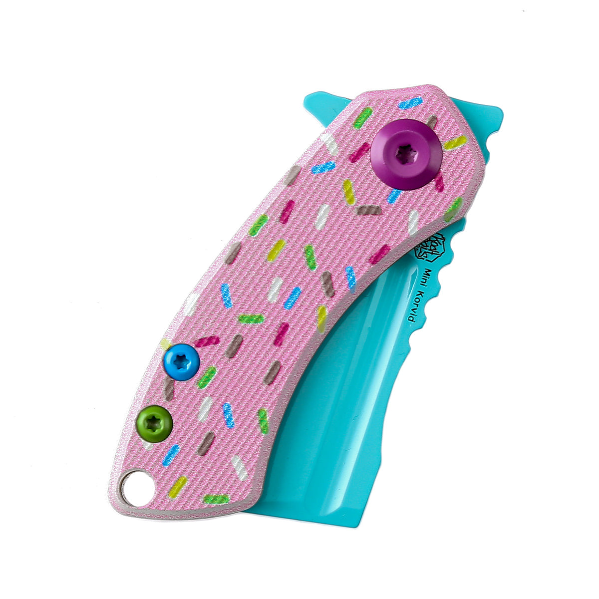Kansept Mini Korvid T3030B1 pink donut print G10 handle scales