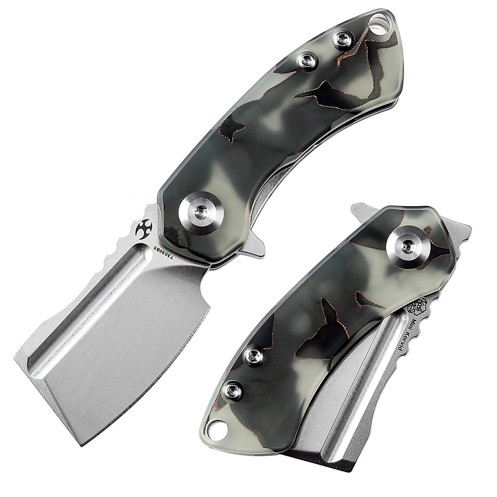 Kansept Mini Korvid T3030B5 front view – 1.45" stonewashed 154CM cleaver folding knife