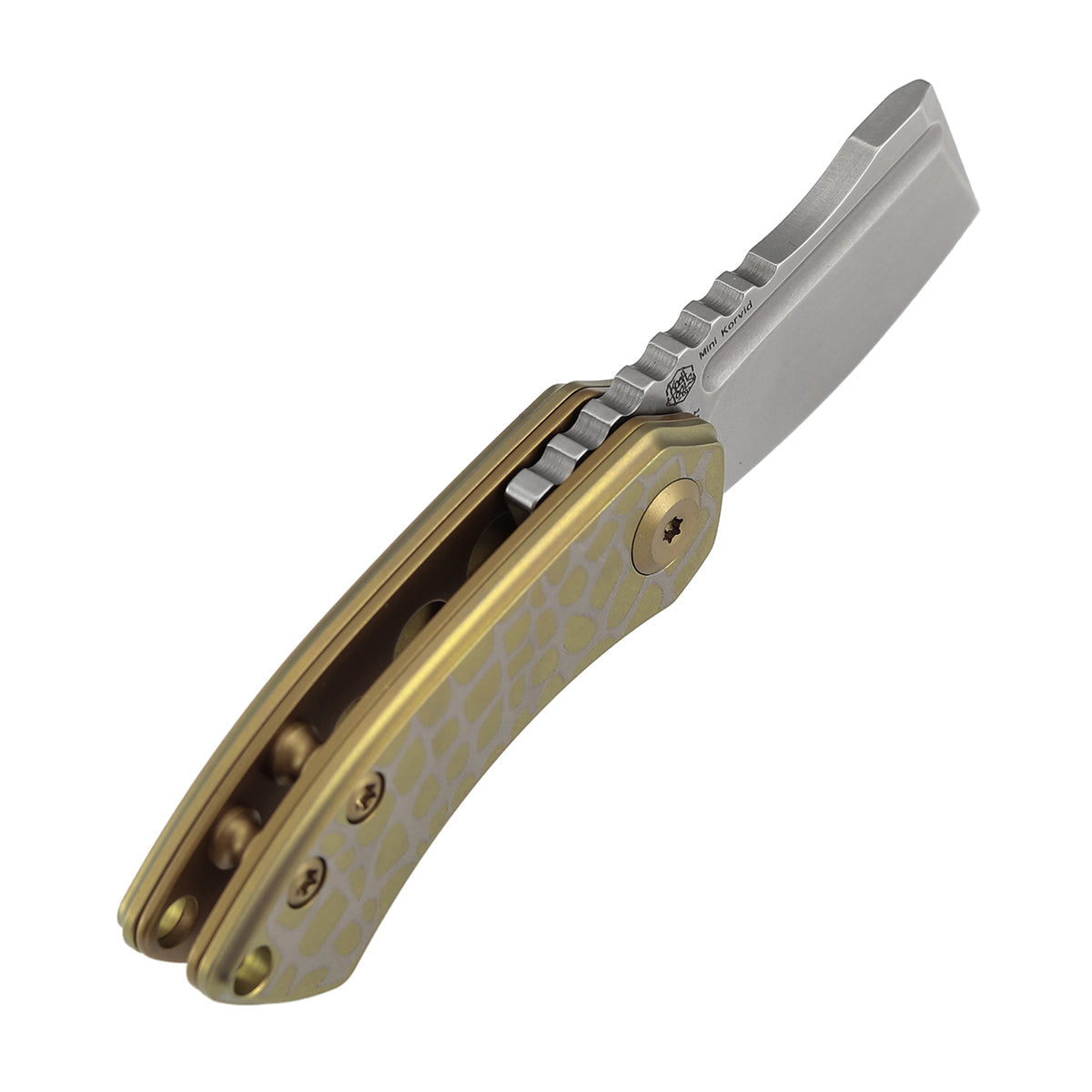 Kansept Mini Korvid T3030C3 yellow titanium cracked eggshell handle scales
