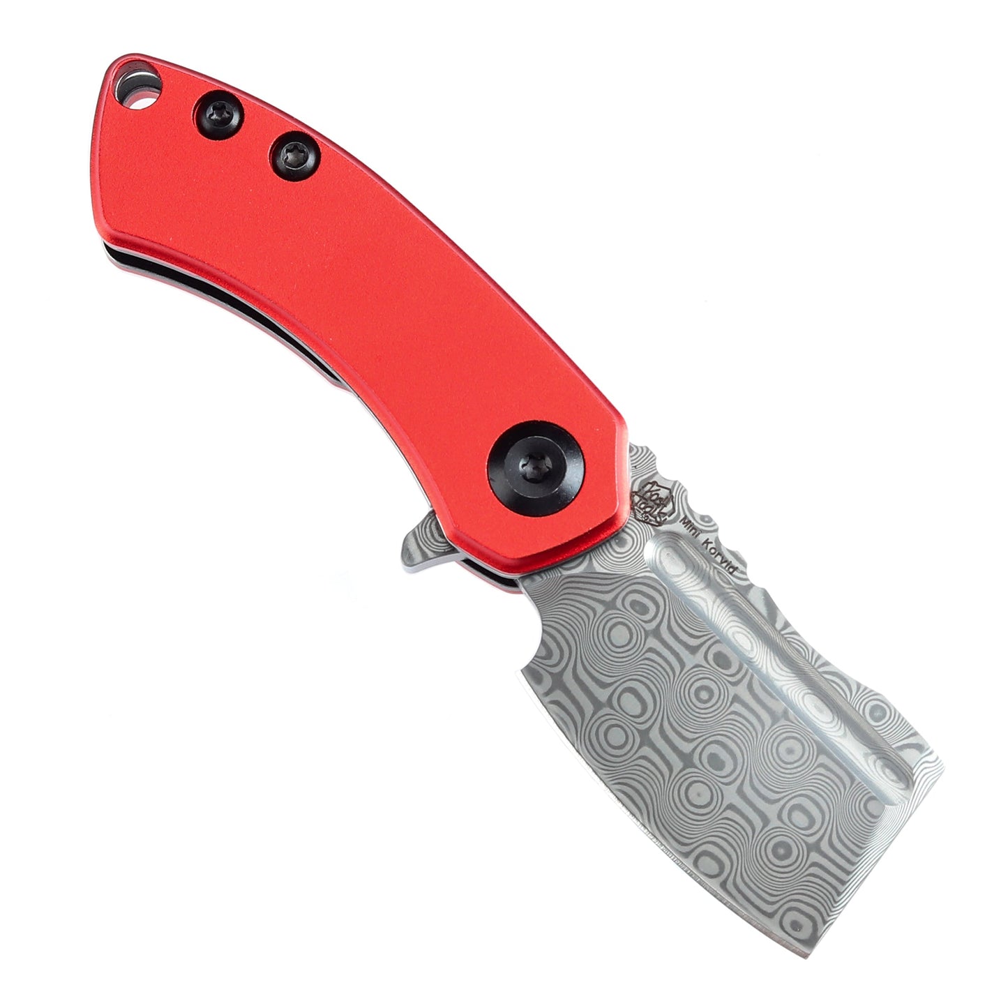 Kansept Mini Korvid T3030P2 blade detail – Damascus cleaver