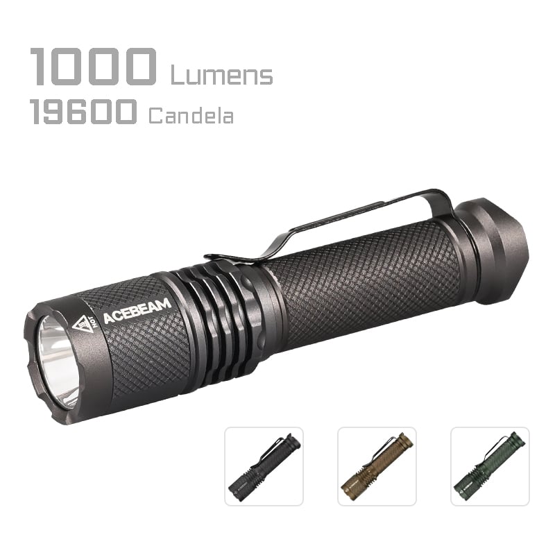 Acebeam TAC AA Nichia 519A (TACAA-Nichia-Black) front view – 750 lumen high CRI EDC flashlight
