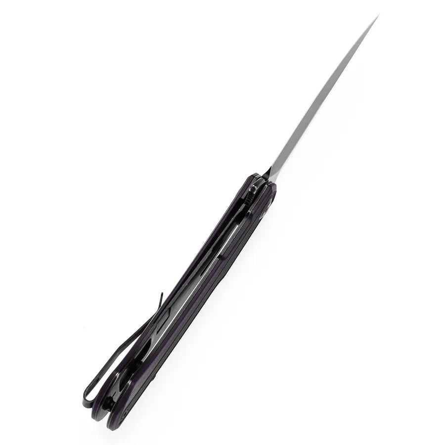 Tenable Kratos T1024A3 – 3.79" Nitro-V Blackwash Drop Point Blade, Black & Purple G10 Handle, Liner Lock – Designed by Ostap Hel