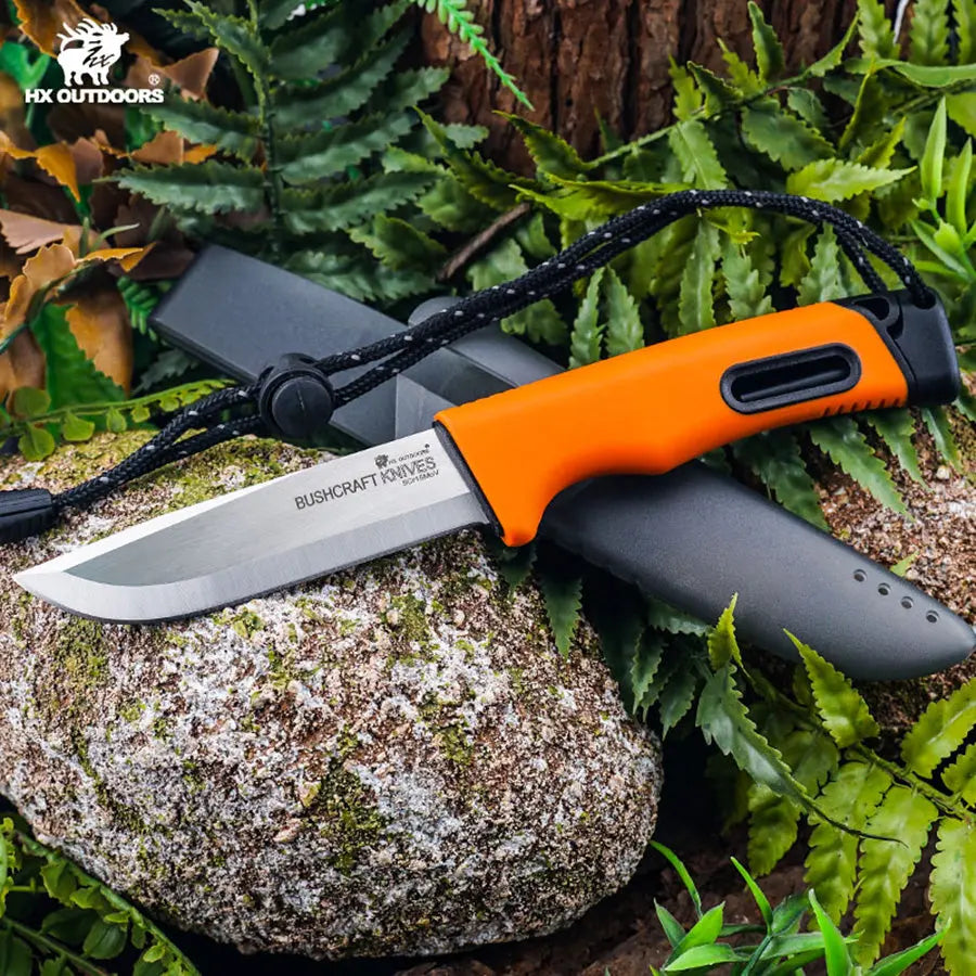 HX Outdoors Survival Master 4 TD-21C high-visibility orange TPR handle detail