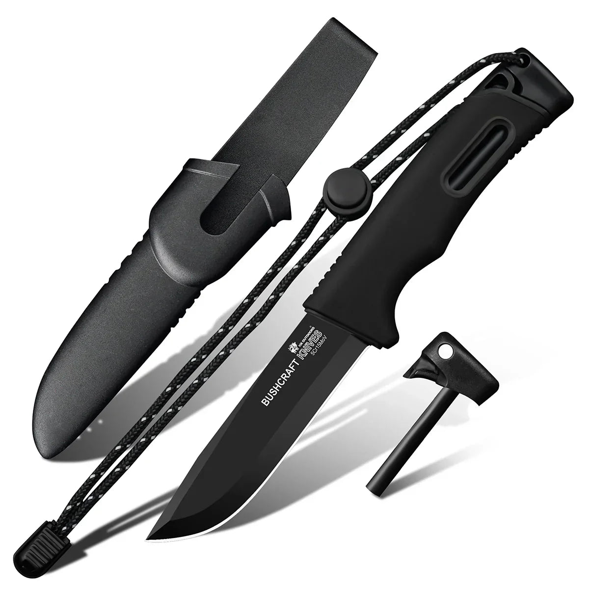 HX Outdoors Survival Master 4 TD-21E front view – 3.74" black titanium coated 5Cr15MoV fixed blade