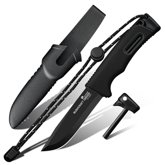 HX Outdoors Survival Master 4 TD-21E front view – 3.74" black titanium coated 5Cr15MoV fixed blade