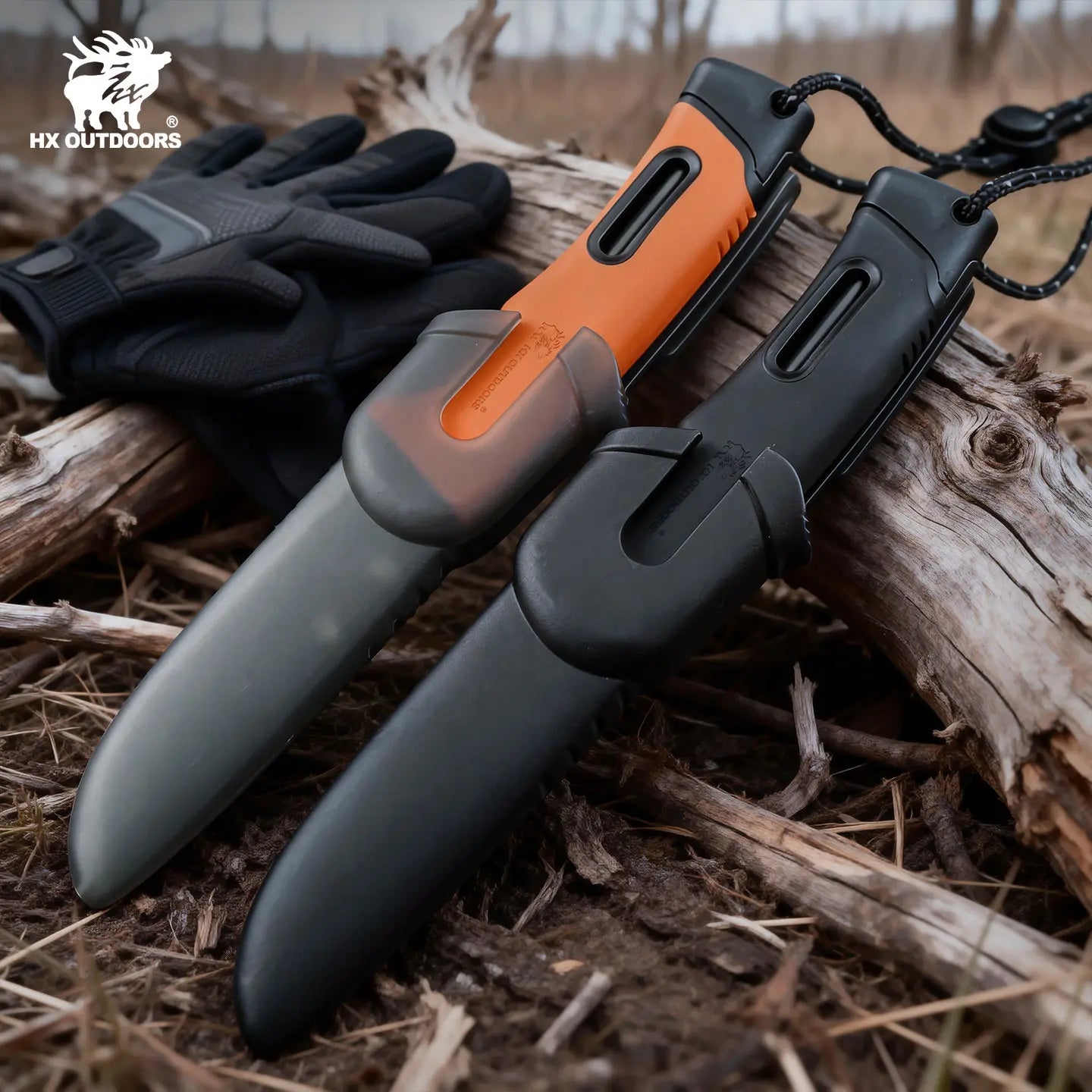 HX Outdoors Survival Master 4 TD-21F blade detail – matte black titanium coated 5Cr15MoV