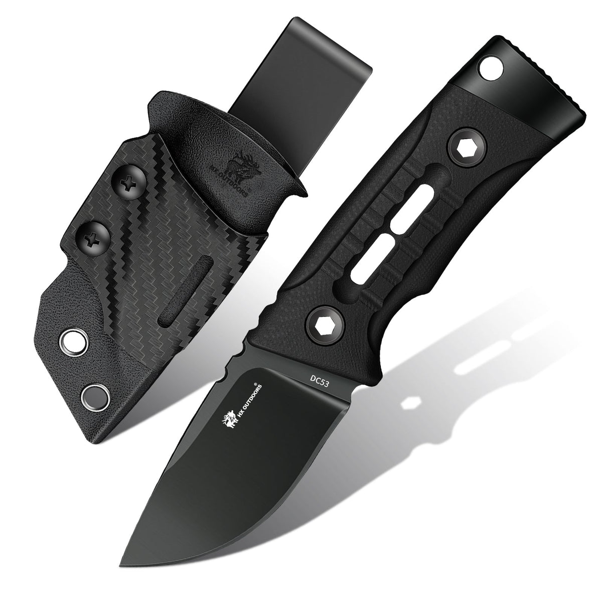HX Outdoors Rock Apex Mini TD-26B front view – 2.28" drop point small fixed blade knife with Kydex sheath