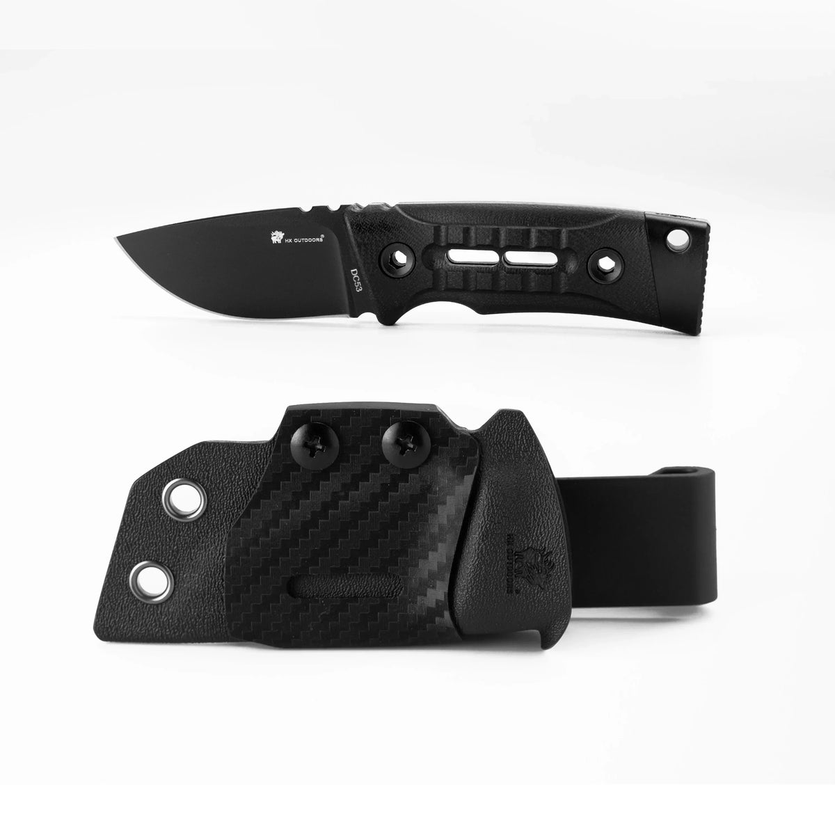 HX Outdoors Rock Apex Mini TD-26B with carbon fiber pattern Kydex sheath and belt clip