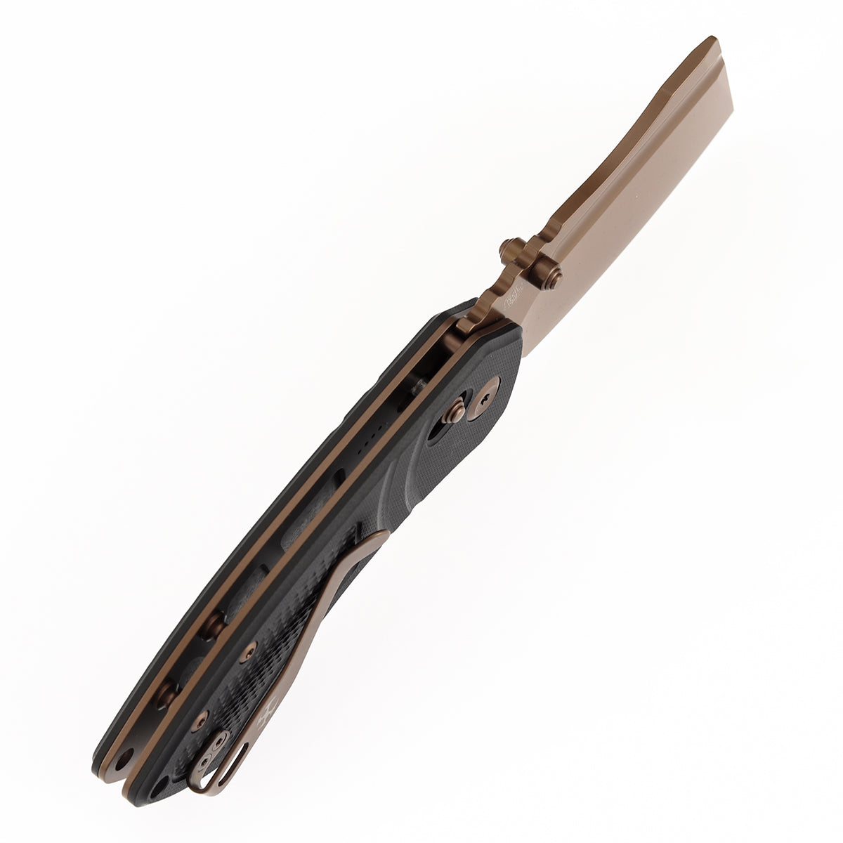 Kansept Korvid V TE2030V1 blade detail – rose gold coated D2 cleaver