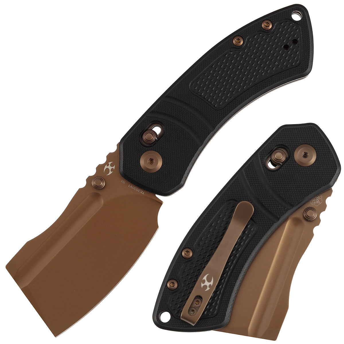 Kansept Korvid V TE2030V1 front view – 2.91" rose gold coated D2 cleaver folding knife