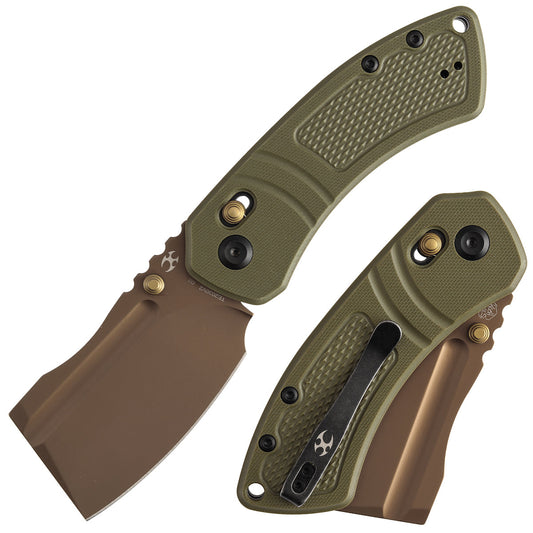 Kansept Korvid V TE2030V2 front view – 2.91" rose gold coated D2 cleaver folding knife