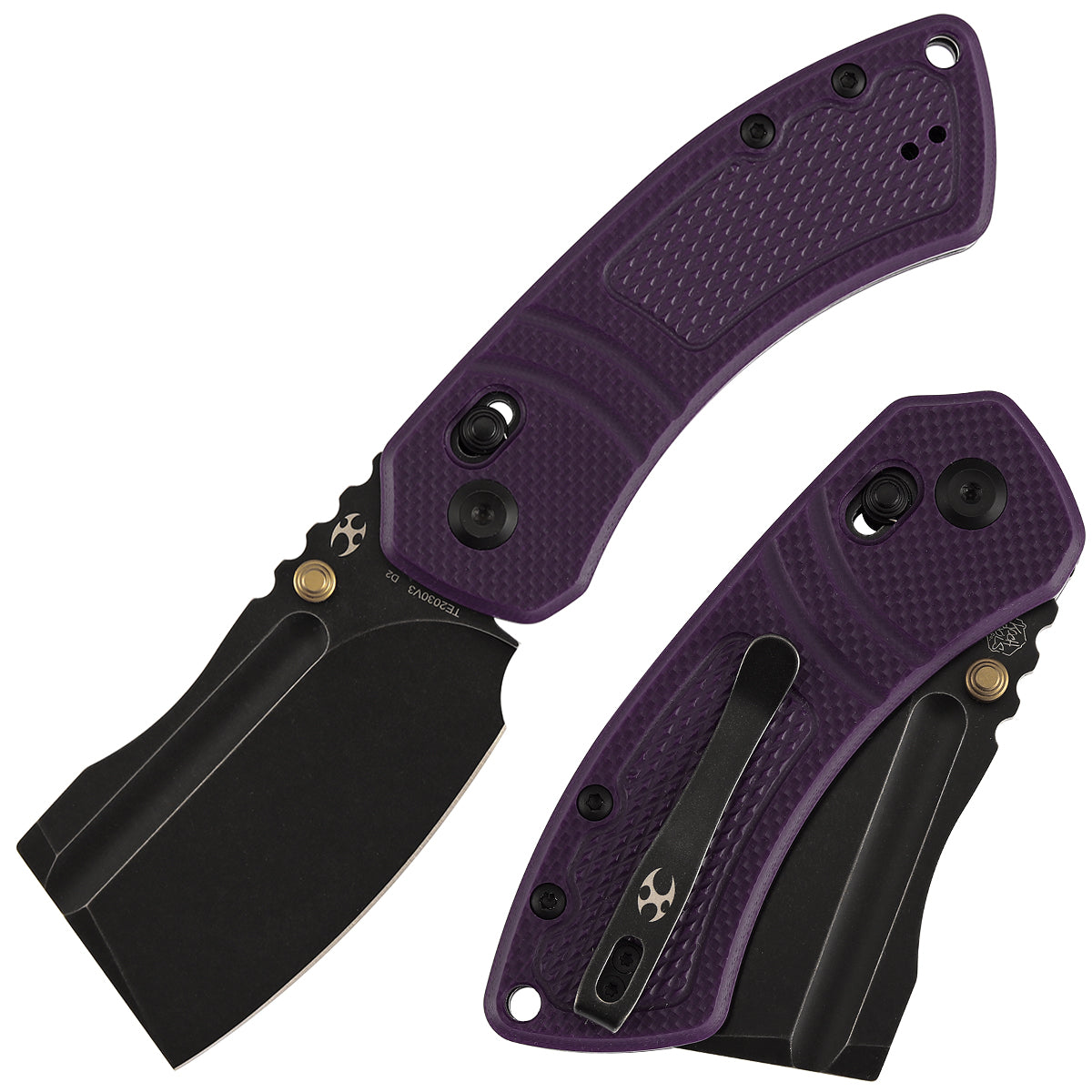 Kansept Korvid V TE2030V3 front view – 2.91" blackwash D2 cleaver folding knife