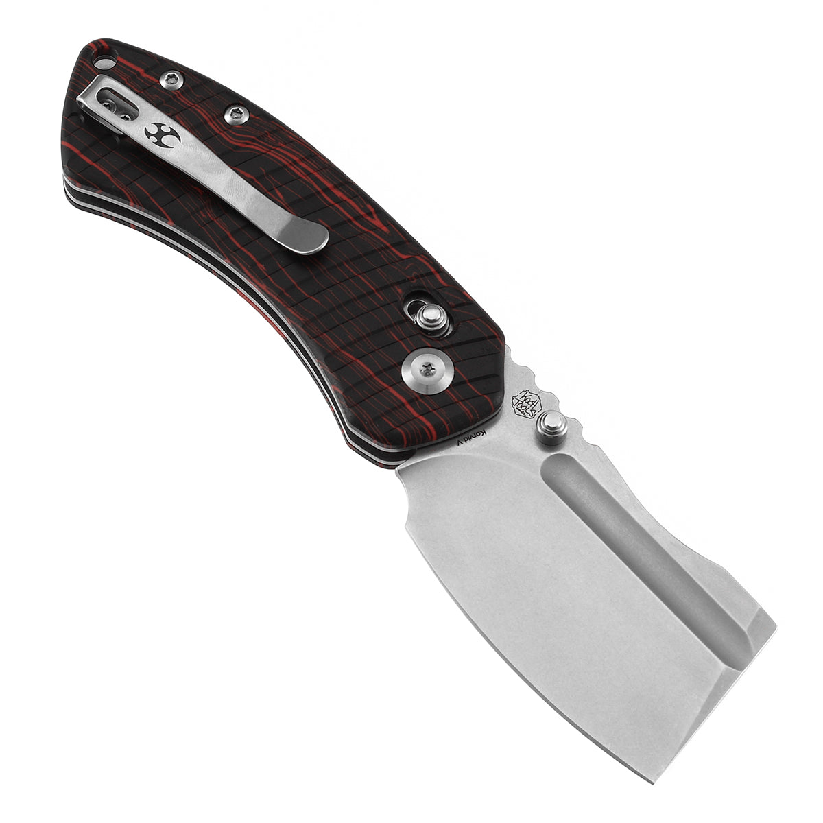 Kansept Korvid V TE2030V6 open position showing D2 cleaver blade