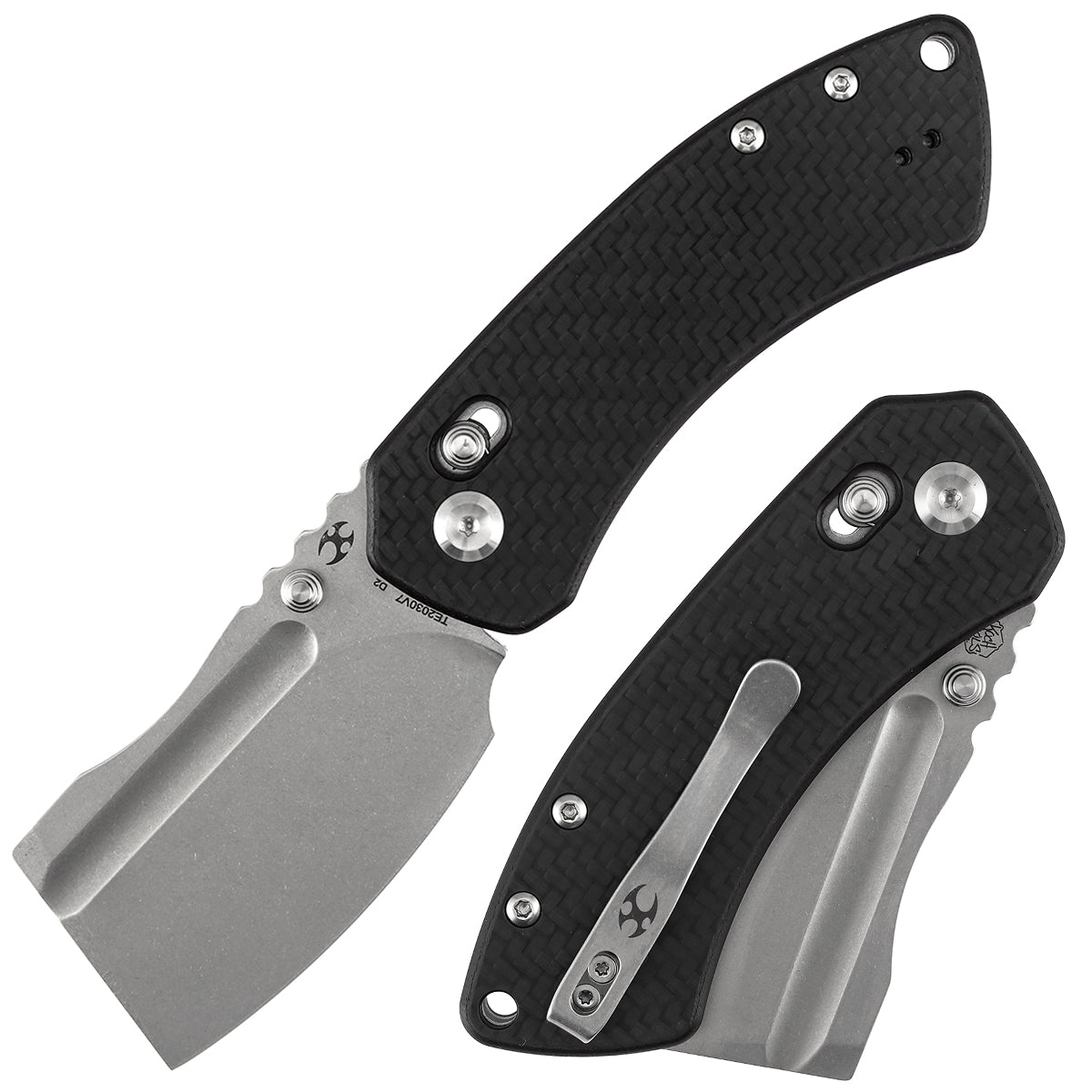 Kansept Korvid V TE2030V7 front view – 2.91" stonewashed D2 cleaver folding knife