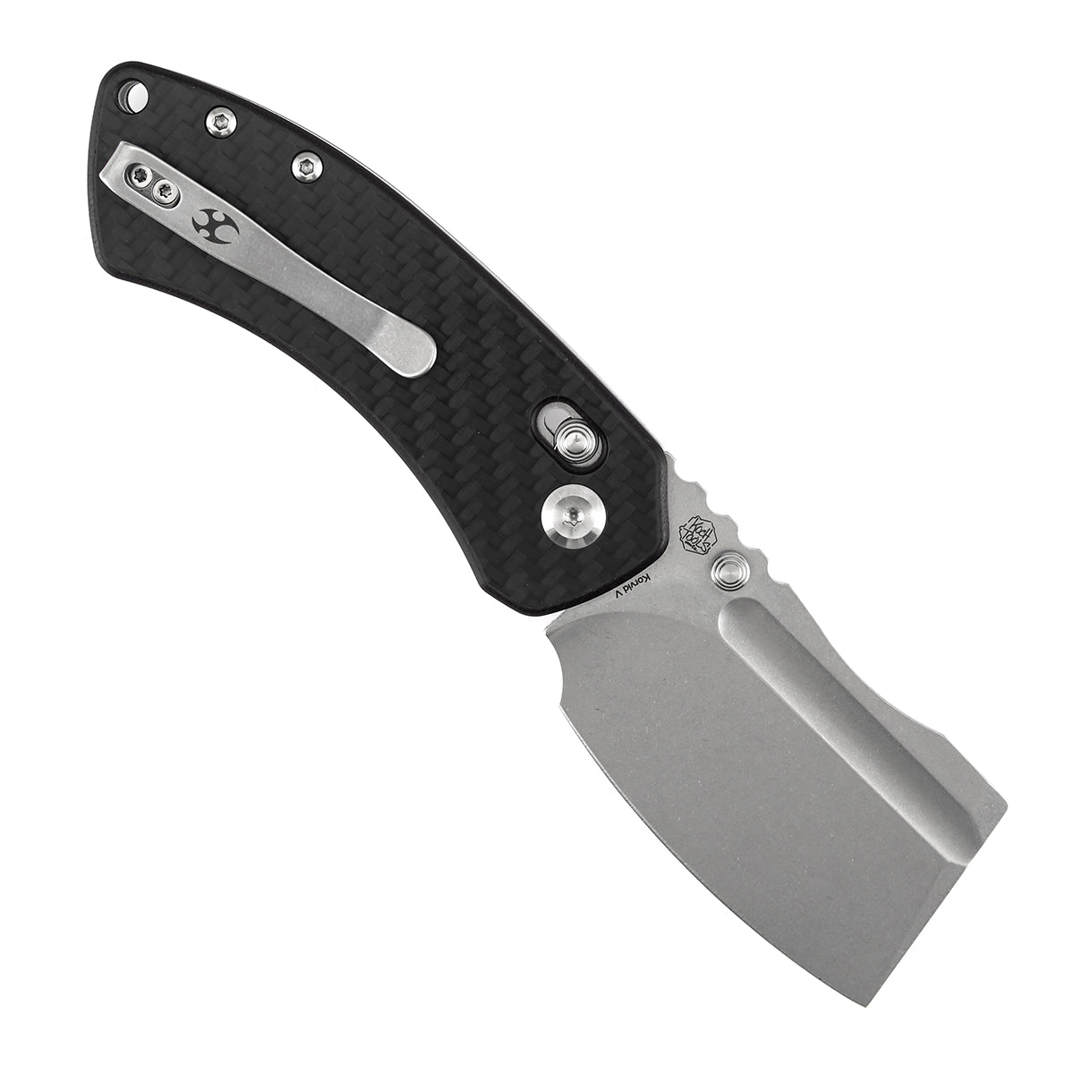 Kansept Korvid V TE2030V7 open position showing D2 cleaver blade