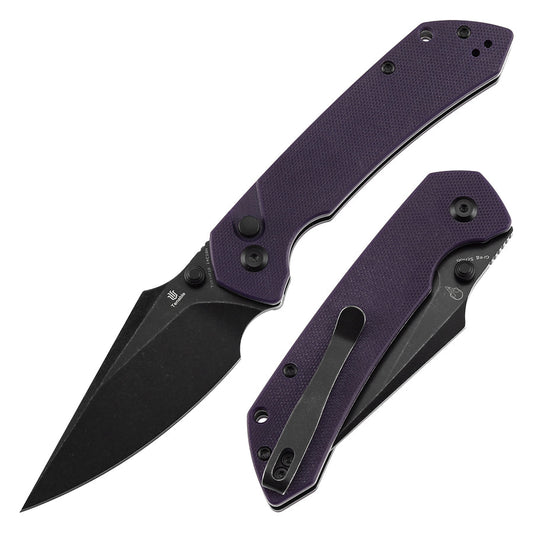 Tenable Fenrir T1034F10 â€“ 3.45" 14C28N Harpoon Button Lock Knife with Purple G10 Handle