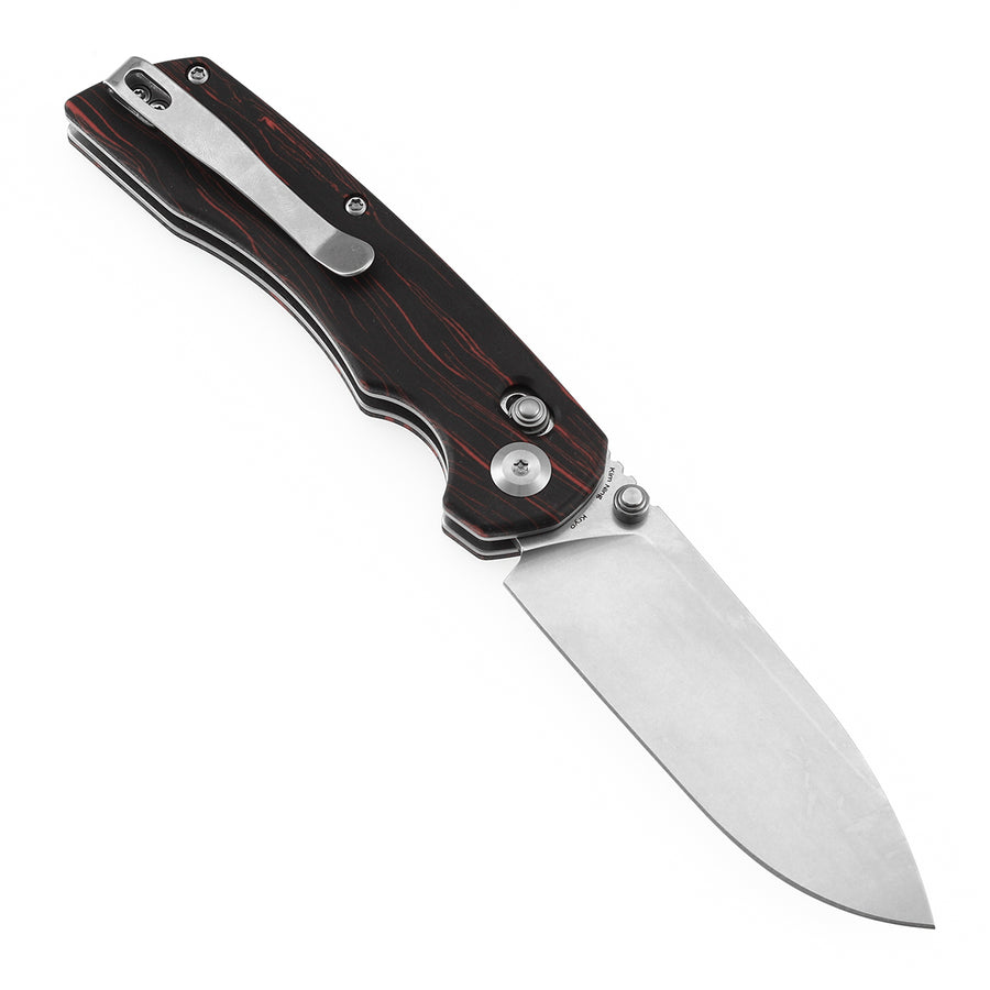 Tenable Kryo T1001V11 Folding Knife – 3.58" 14C28N Drop Point Blade, Red & Black G-Masus Crossbar Lock