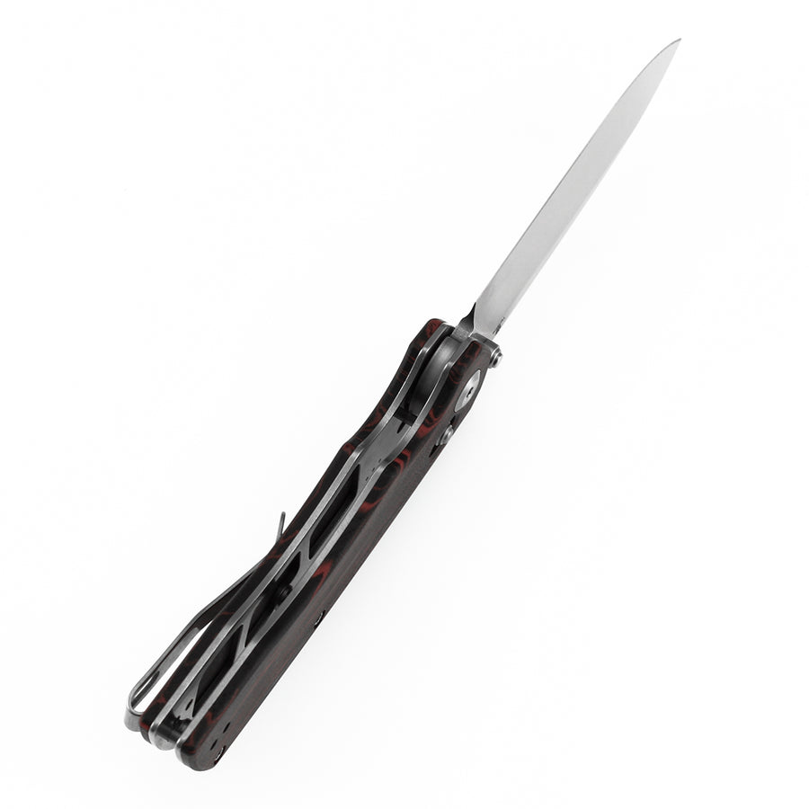 Tenable Kryo T1001V11 Folding Knife – 3.58" 14C28N Drop Point Blade, Red & Black G-Masus Crossbar Lock