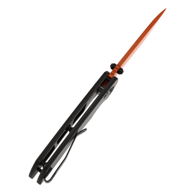 Tenable Kryo T1001V12 view 5 – twill carbon fiber & orange G10 handle detail