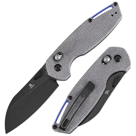Tenable Model 6 T1022V5 – 3.1" Blackwash 14C28N Sheepfoot Folding Knife, Black Micarta Handle, Cross Bar Lock, Nick Swan Design