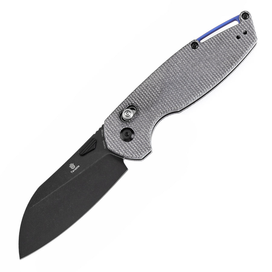 Tenable Model 6 T1022V5 – 3.1" Blackwash 14C28N Sheepfoot Folding Knife, Black Micarta Handle, Cross Bar Lock, Nick Swan Design