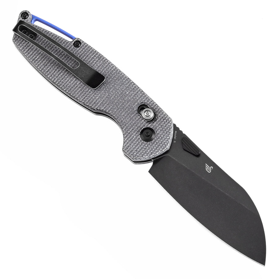 Tenable Model 6 T1022V5 – 3.1" Blackwash 14C28N Sheepfoot Folding Knife, Black Micarta Handle, Cross Bar Lock, Nick Swan Design