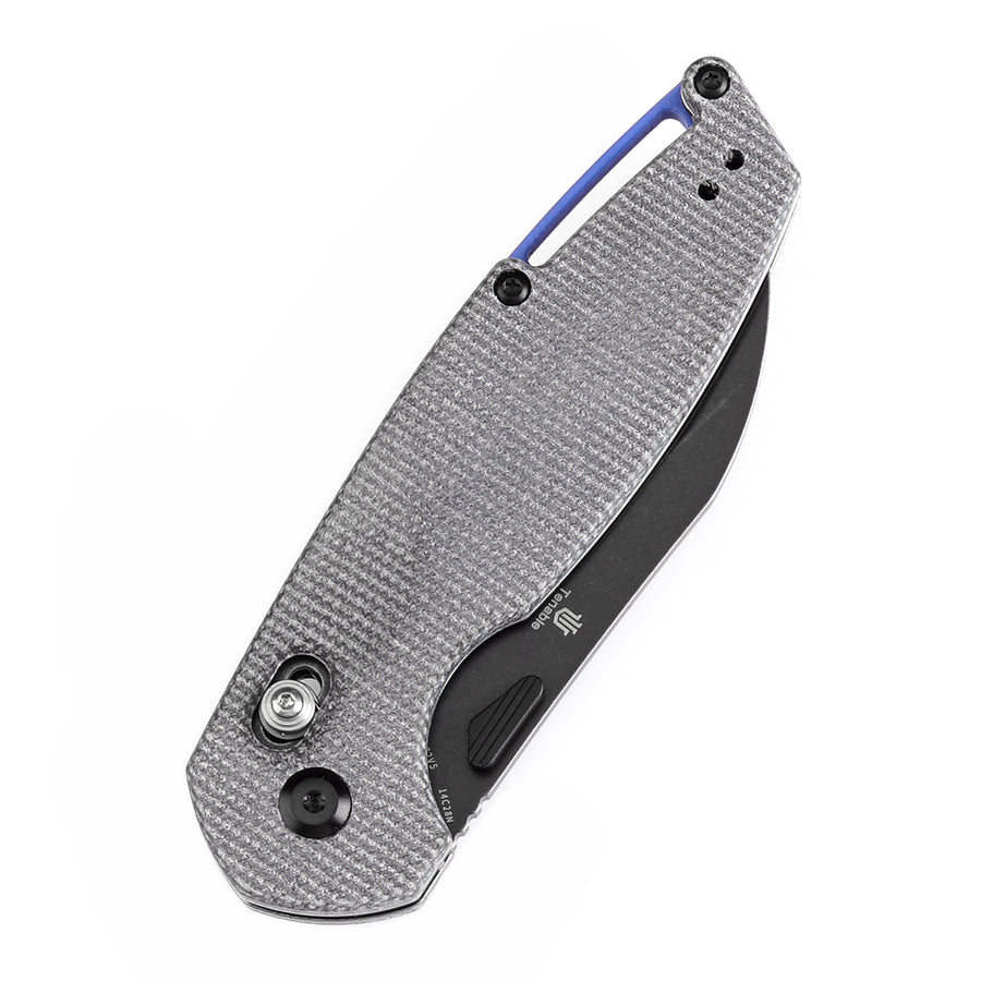 Tenable Model 6 T1022V5 – 3.1" Blackwash 14C28N Sheepfoot Folding Knife, Black Micarta Handle, Cross Bar Lock, Nick Swan Design