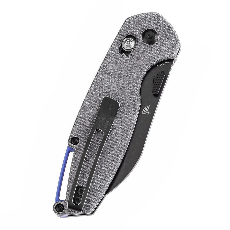 Tenable Model 6 T1022V5 – 3.1" Blackwash 14C28N Sheepfoot Folding Knife, Black Micarta Handle, Cross Bar Lock, Nick Swan Design