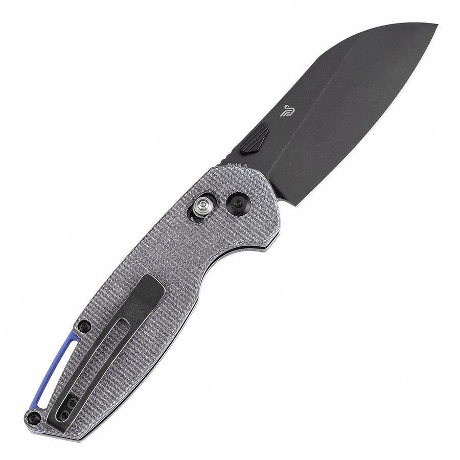 Tenable Model 6 T1022V5 – 3.1" Blackwash 14C28N Sheepfoot Folding Knife, Black Micarta Handle, Cross Bar Lock, Nick Swan Design