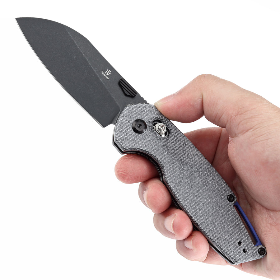Tenable Model 6 T1022V5 – 3.1" Blackwash 14C28N Sheepfoot Folding Knife, Black Micarta Handle, Cross Bar Lock, Nick Swan Design