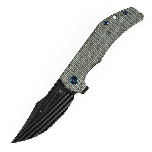 Tenable Orion B1089C4 â€“ 3.07" Blackwash Nitro-V Clip Point Folding Knife, Green Micarta Handle, Liner Lock, JB Stout Design