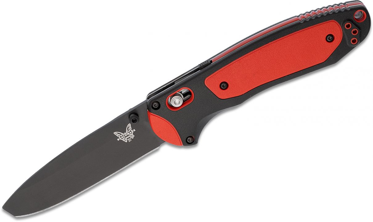 Benchmade Boost 591BK BEN-591BK open view - 3.43 inch black Cerakote CPM-3V opposing bevel blade with pry tip