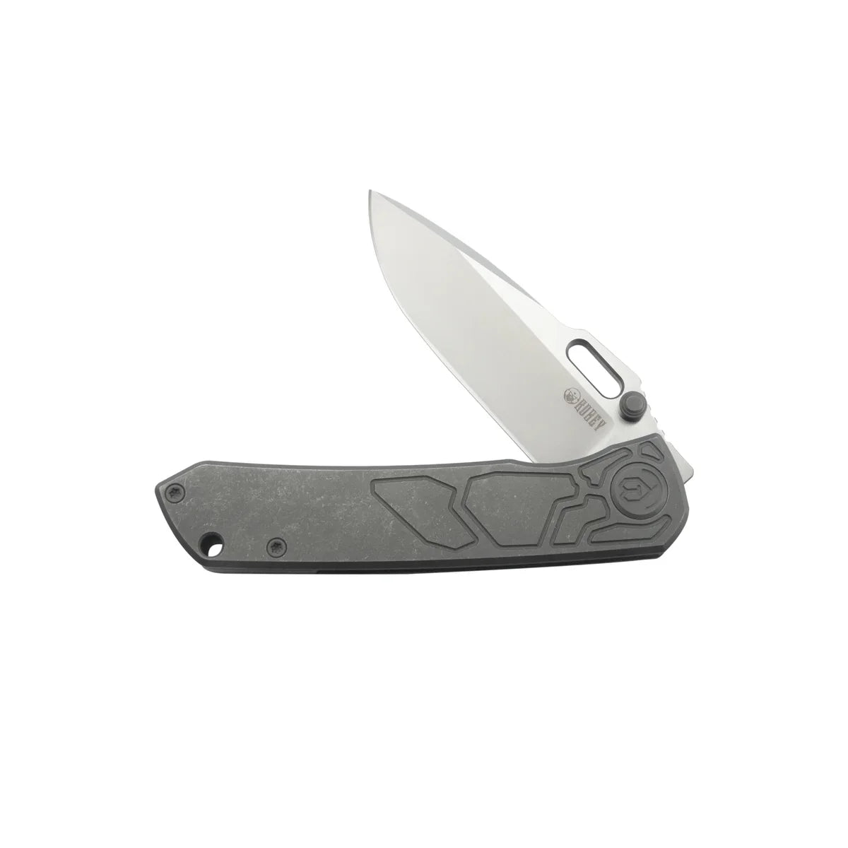 Kubey Blackout Folding Knife 3.15" M390 Satin & Sandblast Drop Point Blade Gray Titanium Handle Frame Lock KB259B