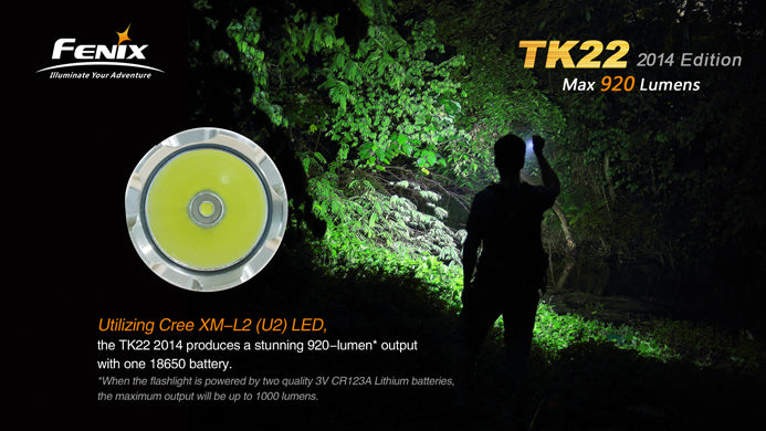 Fenix TK22 (2014 Edition) 1 x 18650 / 2 x CR123A CREE XM-L2 U2 920 Lumen LED Flashlight