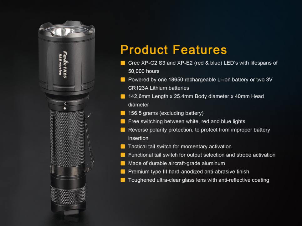 Fenix TK25 R&B Version 1000 Lumen 1 x 18650 CREE XP-G2 LED Flashlight