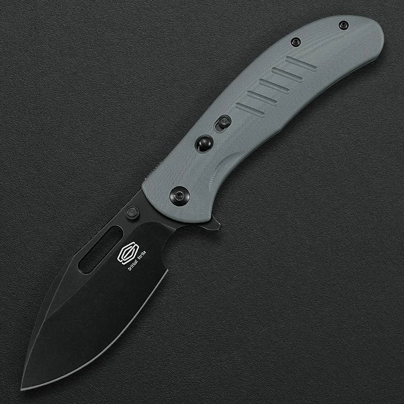 Critical Strike TL505-GRBW open position showing Black Stonewash VG10 blade
