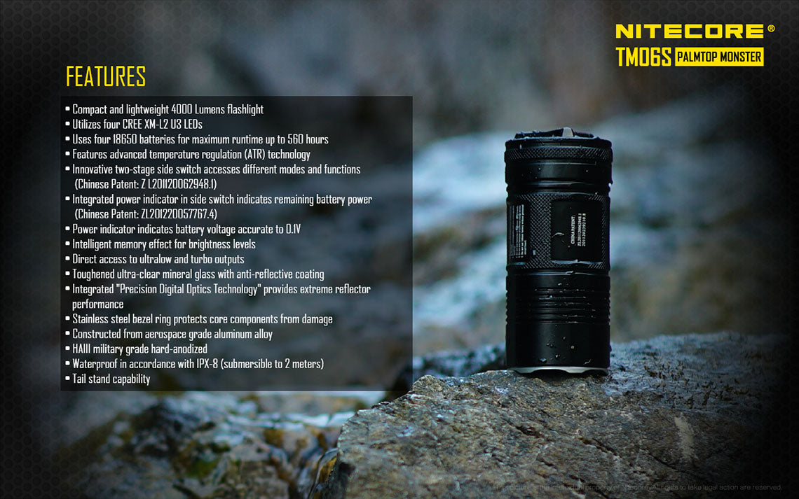 Nitecore TM06S 4x 18650 4000 Lumens 4x CREE XM-L2 U3 LED Flashlight