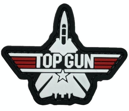 Fighter Jet Emblem Morale Patch TP-ZDJ-BK front view – 2.36″ x 1.89″ black and white die-cut jet 3D PVC patch