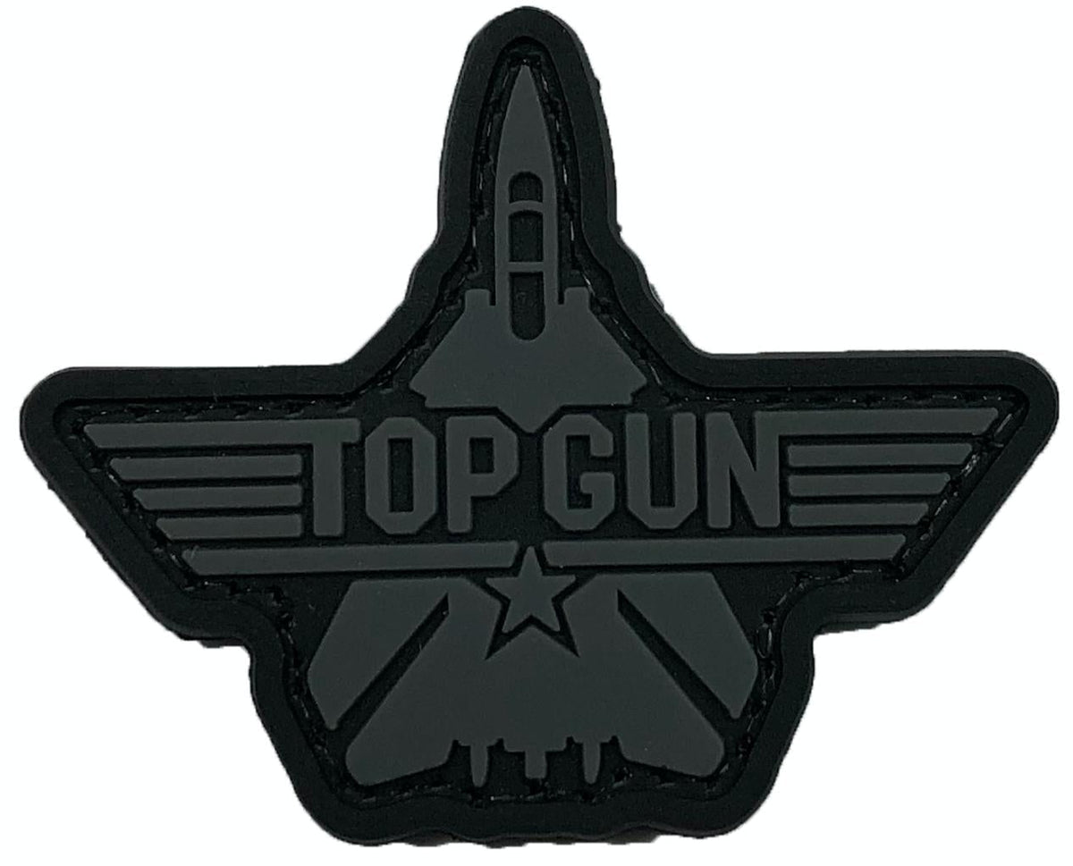 Fighter Jet Emblem Morale Patch TP-ZDJ-GR front view – 2.36″ x 1.89″ subdued black and grey die-cut jet 3D PVC patch
