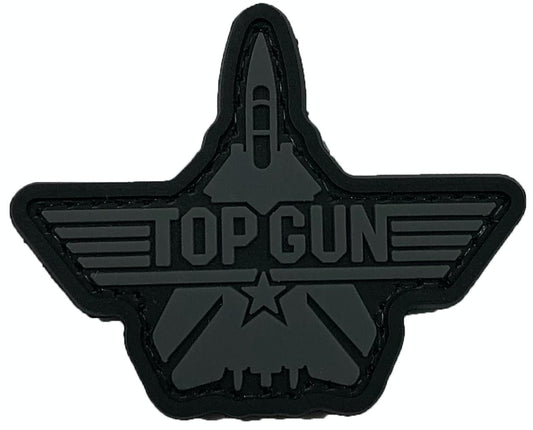 Fighter Jet Emblem Morale Patch TP-ZDJ-GR front view – 2.36″ x 1.89″ subdued black and grey die-cut jet 3D PVC patch