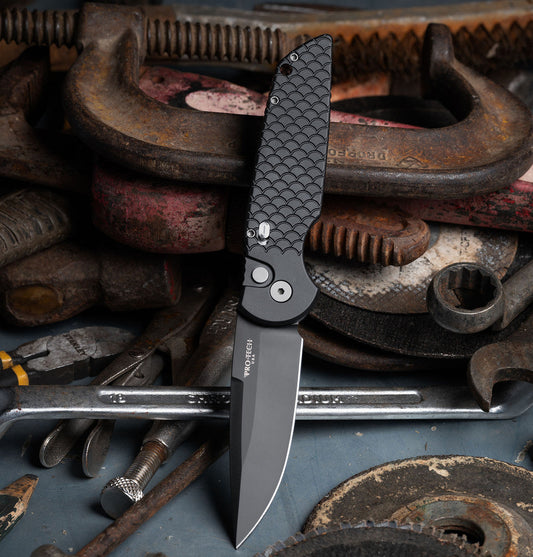 Pro-Tech Tactical Response 3 TR-3-X1-M Military Issue front view – 3.5" DLC black 154-CM clip point automatic knife