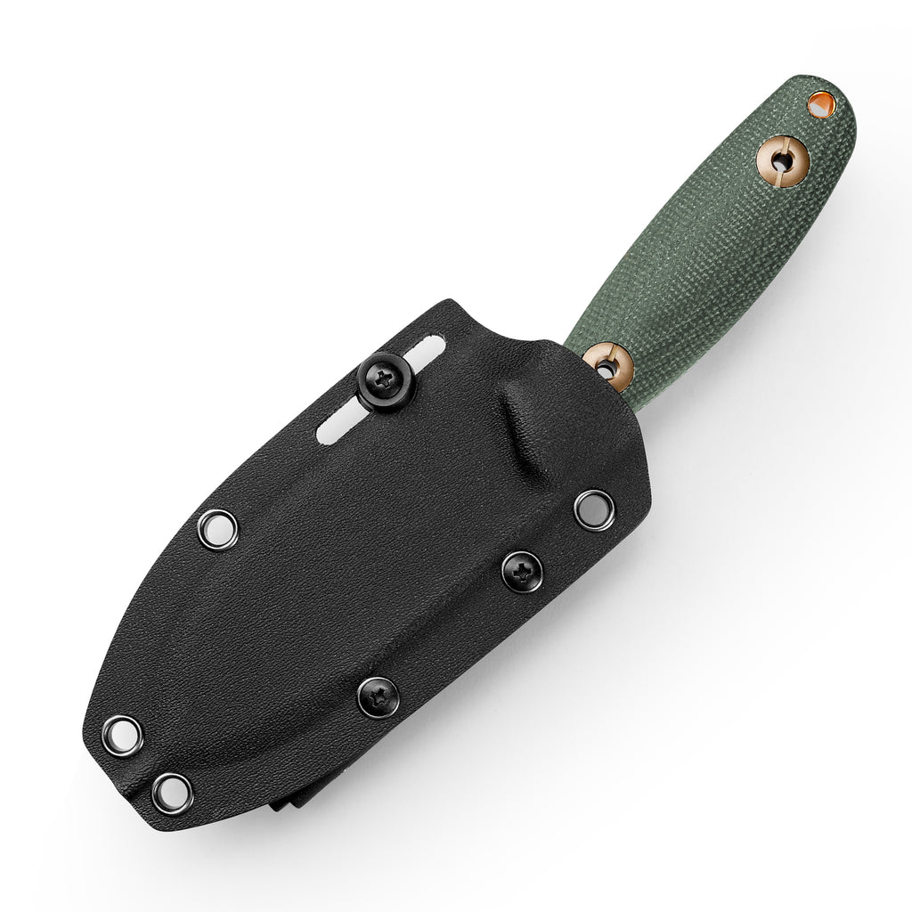 TRIVISA Aubergine-GM JM05-GM-14 in-hand grip view – green Micarta handle
