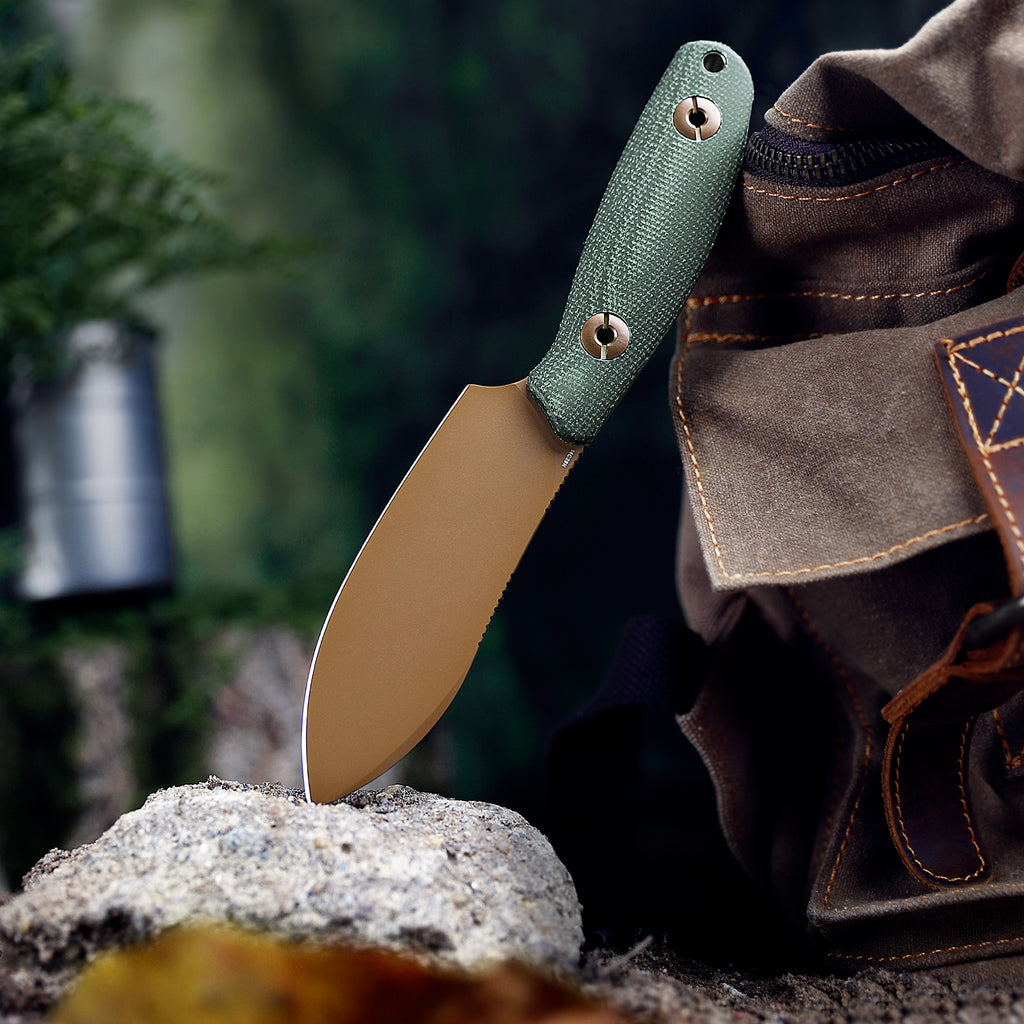 TRIVISA Aubergine-GM JM05-GM-14 full profile – rose gold blade, green Micarta handle
