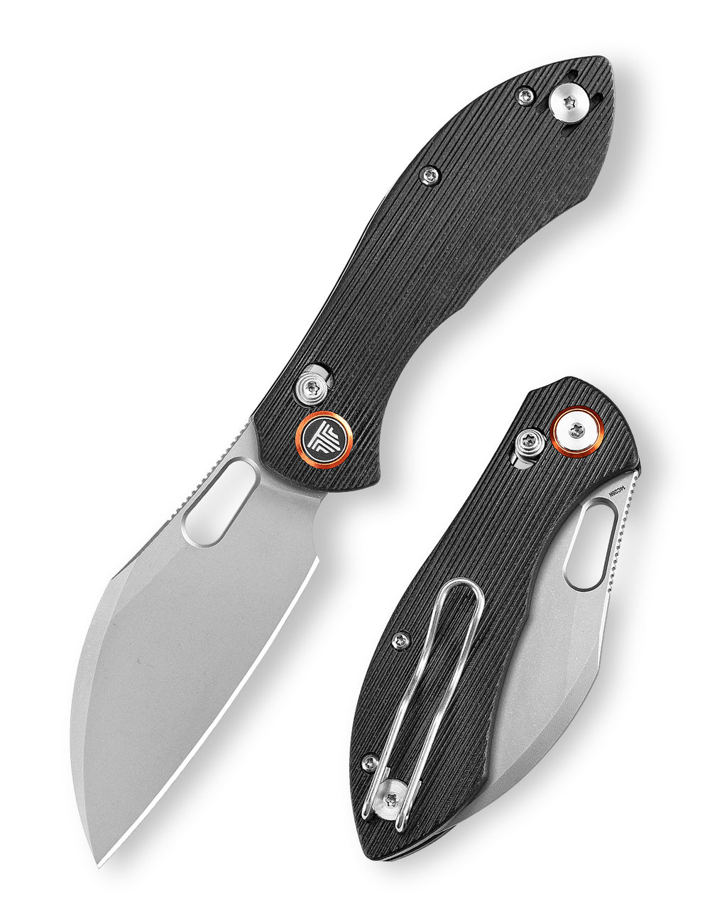 TRIVISA Batwing-BG JM10S-BG-14 front view – 2.99″ stonewashed 14C28N sheepfoot folding knife, black G10 handle